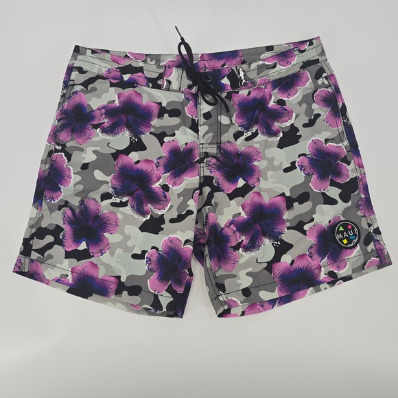 Maui and Sons Other - Maui‎ and Sons Mens 34 Board Shorts Grey Camo Purple Floral Ripstop Swim Trunks